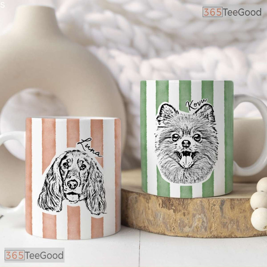 Custom Pet Striped Pattern Mug - Personalized Dog Photo and Name Ceramic Accent Mug