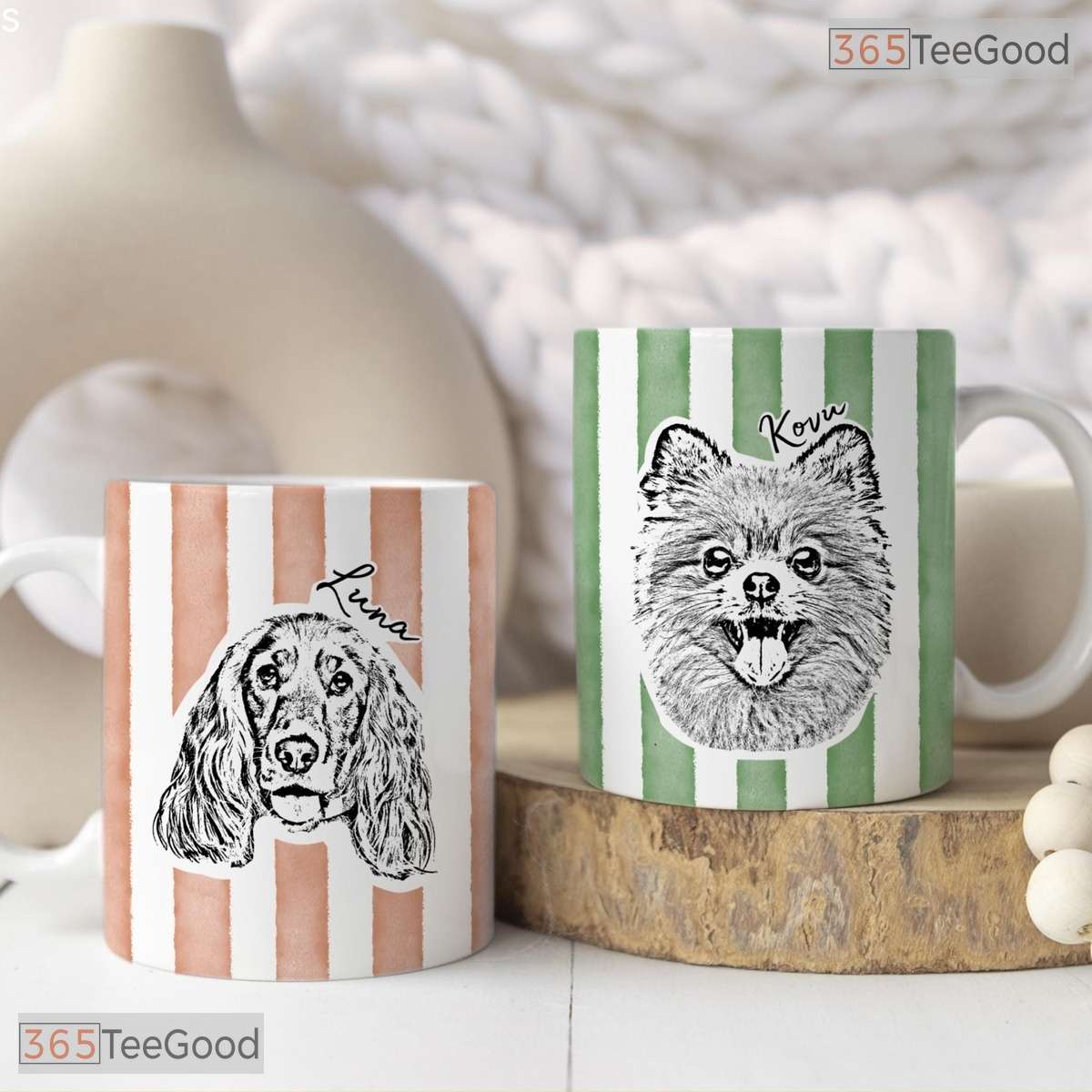Custom Pet Striped Pattern Mug - Personalized Dog Photo and Name Ceramic Accent Mug