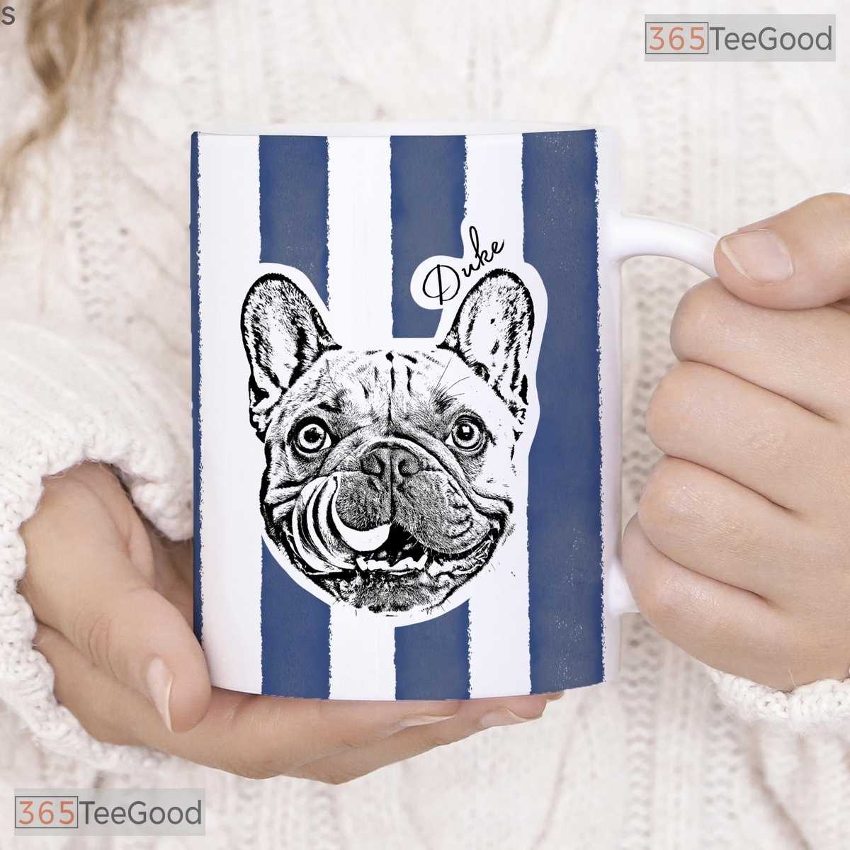Personalized Cat Photo Striped Mug - Custom Pet Name Portrait Gift Ceramic Accent Mug