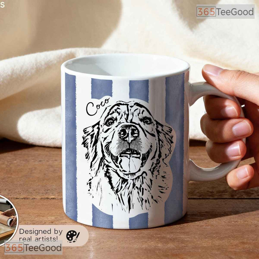 Custom Striped Pet Photo Mug - Personalized Dog Mom Birthday Gift Ceramic Accent Mug