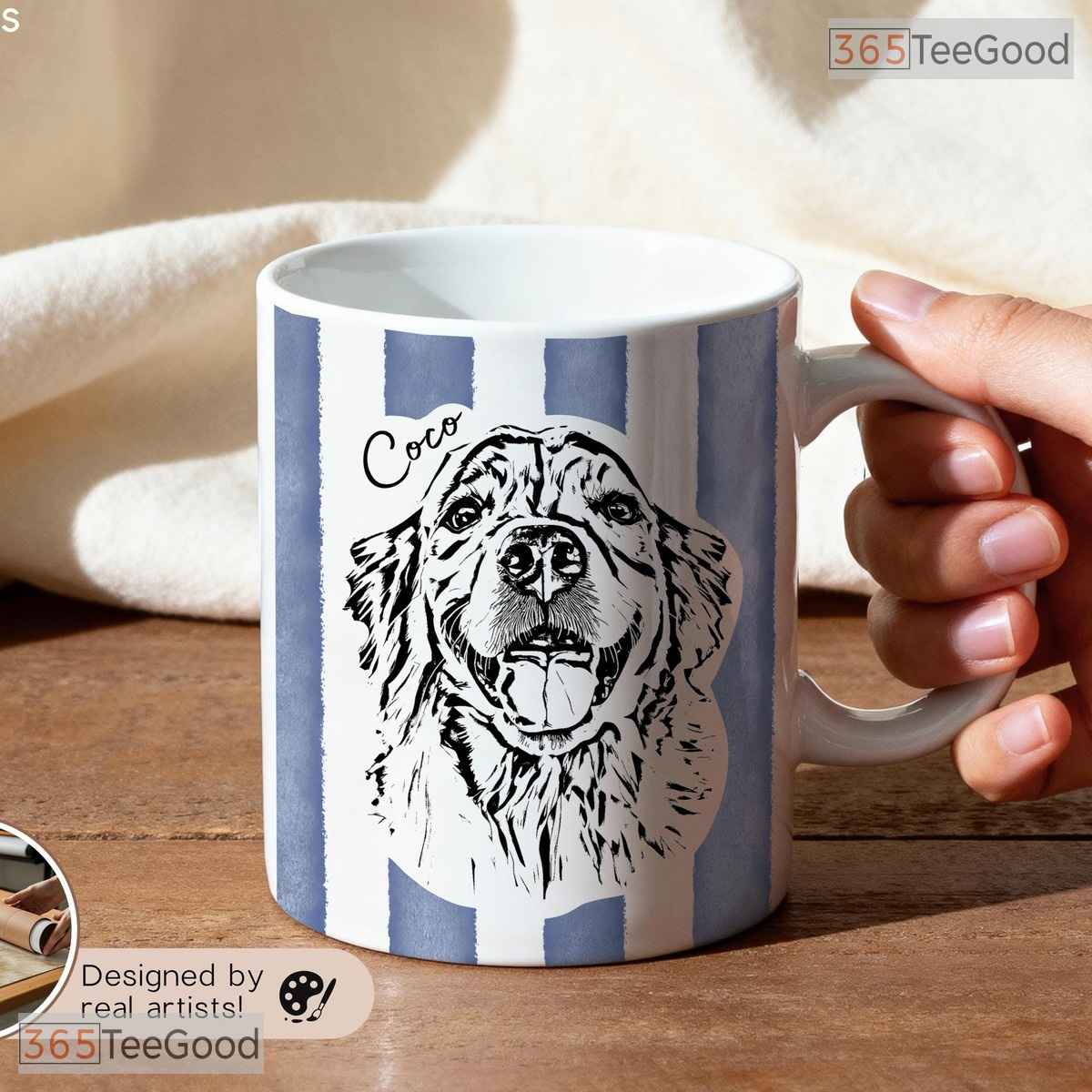 Custom Striped Pet Photo Mug - Personalized Dog Mom Birthday Gift Ceramic Accent Mug