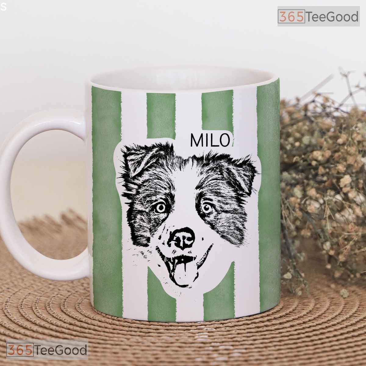 Personalized Cat Photo Striped Mug - Custom Pet Name Portrait Gift Ceramic Accent Mug