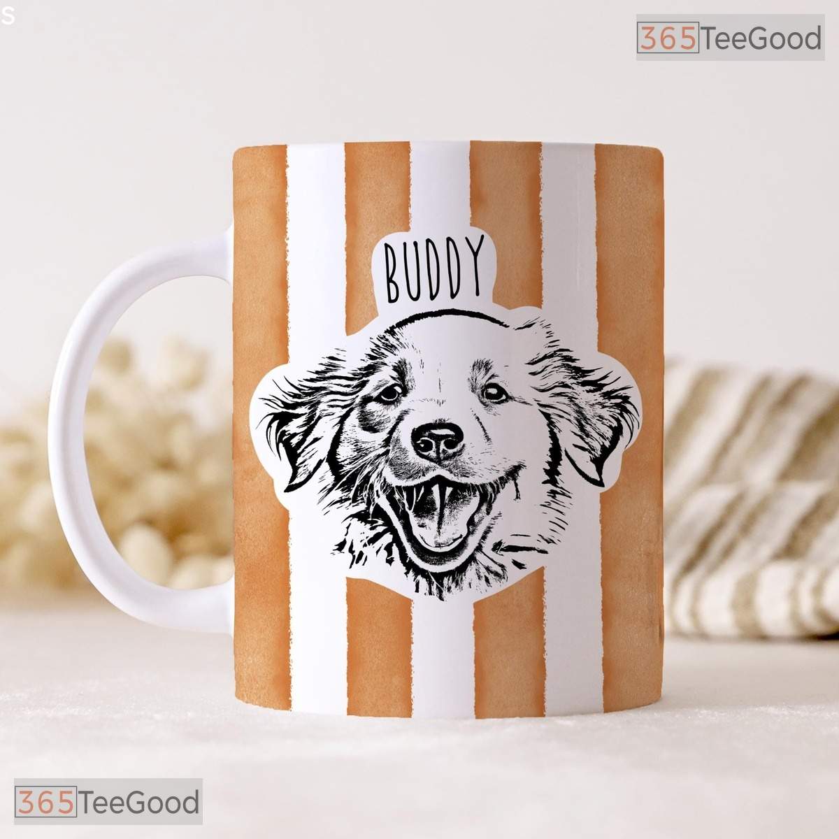 Custom Pet Striped Pattern Mug - Personalized Dog Photo and Name Ceramic Accent Mug