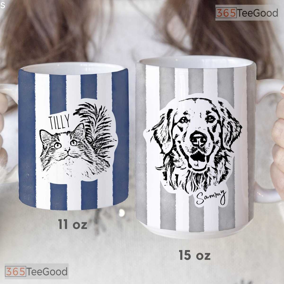 Custom Pet Striped Pattern Mug - Personalized Dog Photo and Name Ceramic Accent Mug