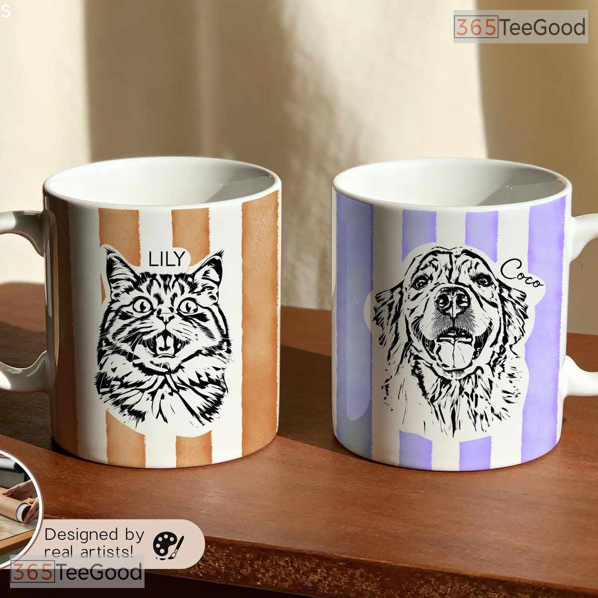 Custom Striped Pet Photo Mug - Personalized Dog Mom Birthday Gift Ceramic Accent Mug