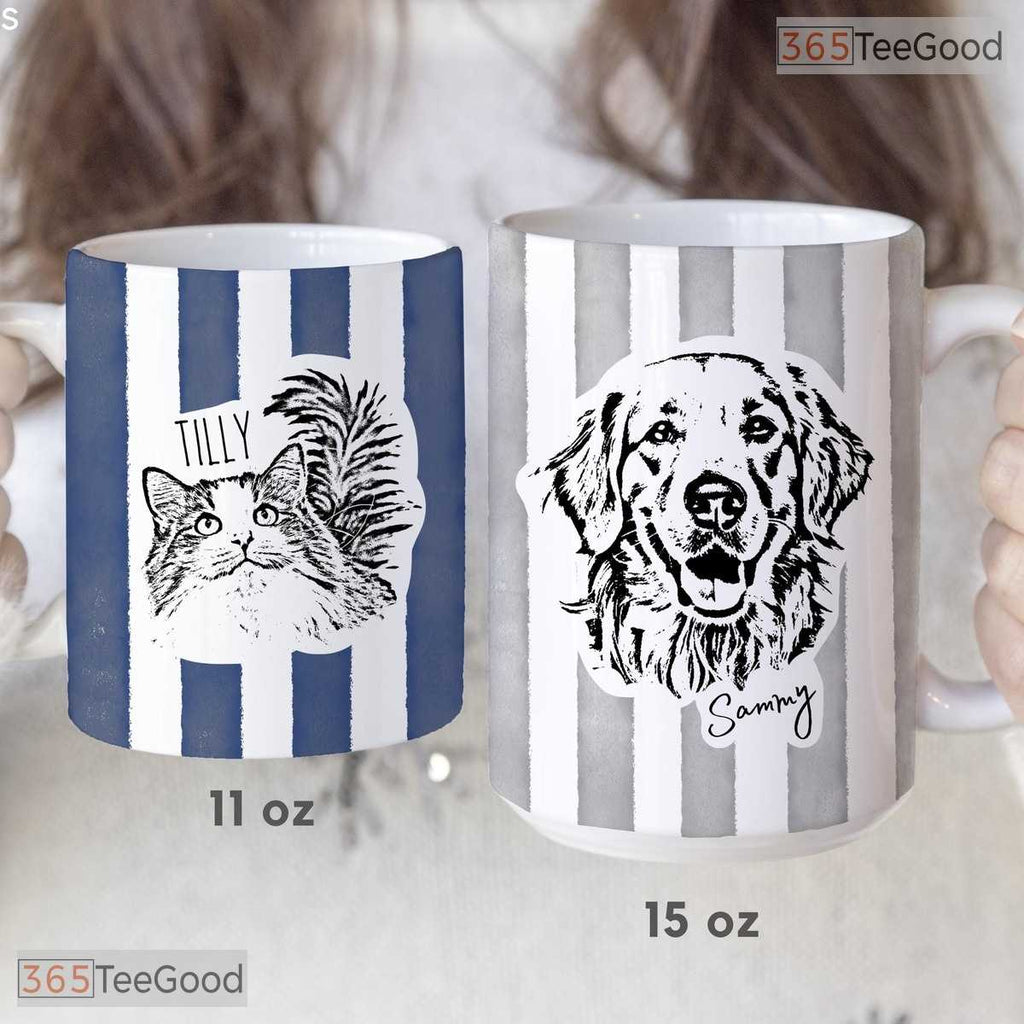 Custom Striped Pet Photo Mug - Personalized Dog Mom Birthday Gift Ceramic Accent Mug