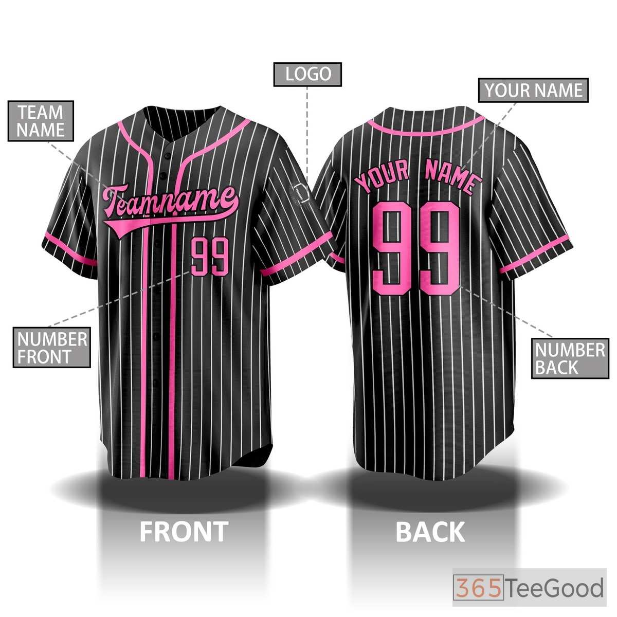 Custom Striped Baseball Jersey Tee for Men & Women - Personalized Stitched Name & Number