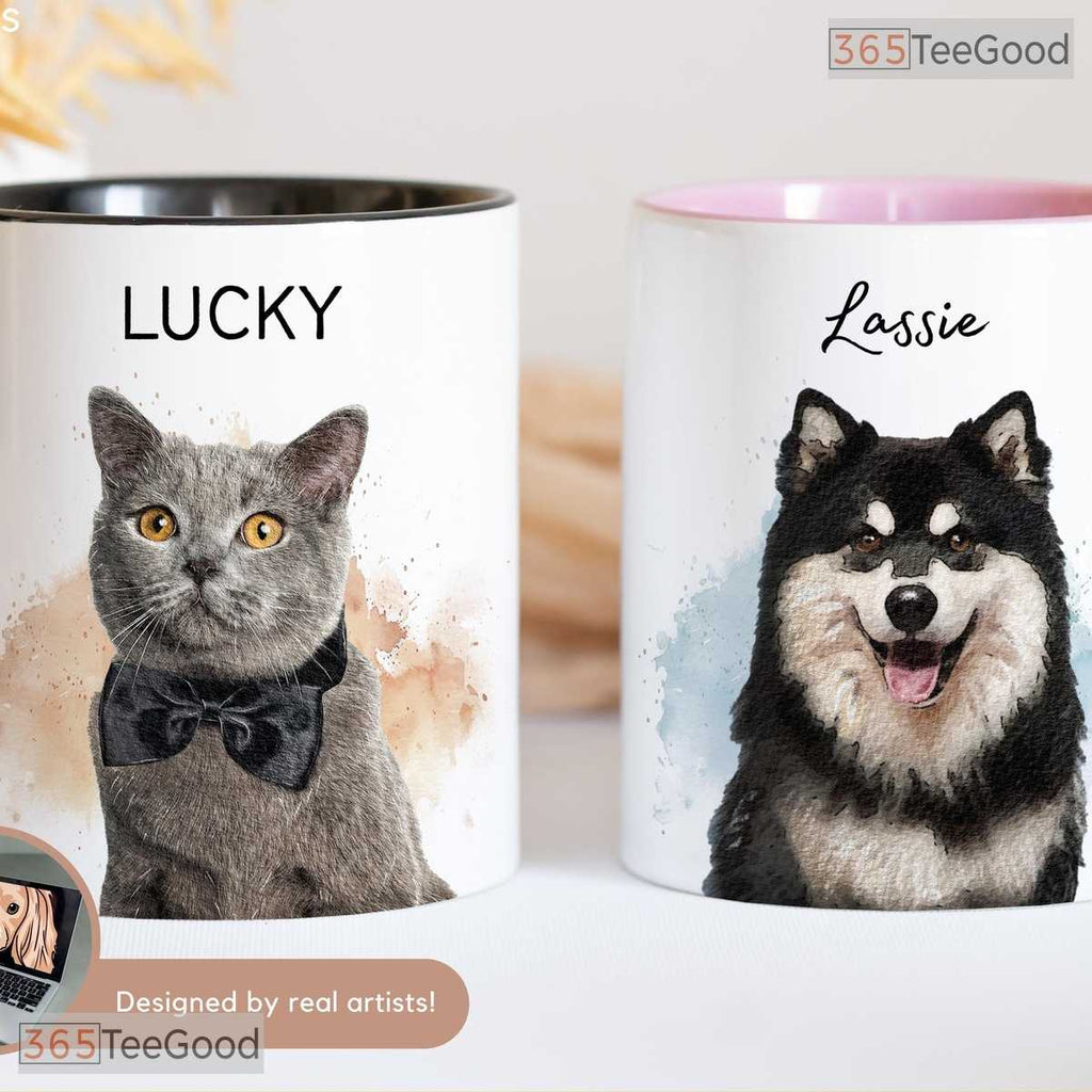 Custom Watercolor Pet Portrait Mug - Personalized Dog Photo Coffee Cup Ceramic Accent Mug
