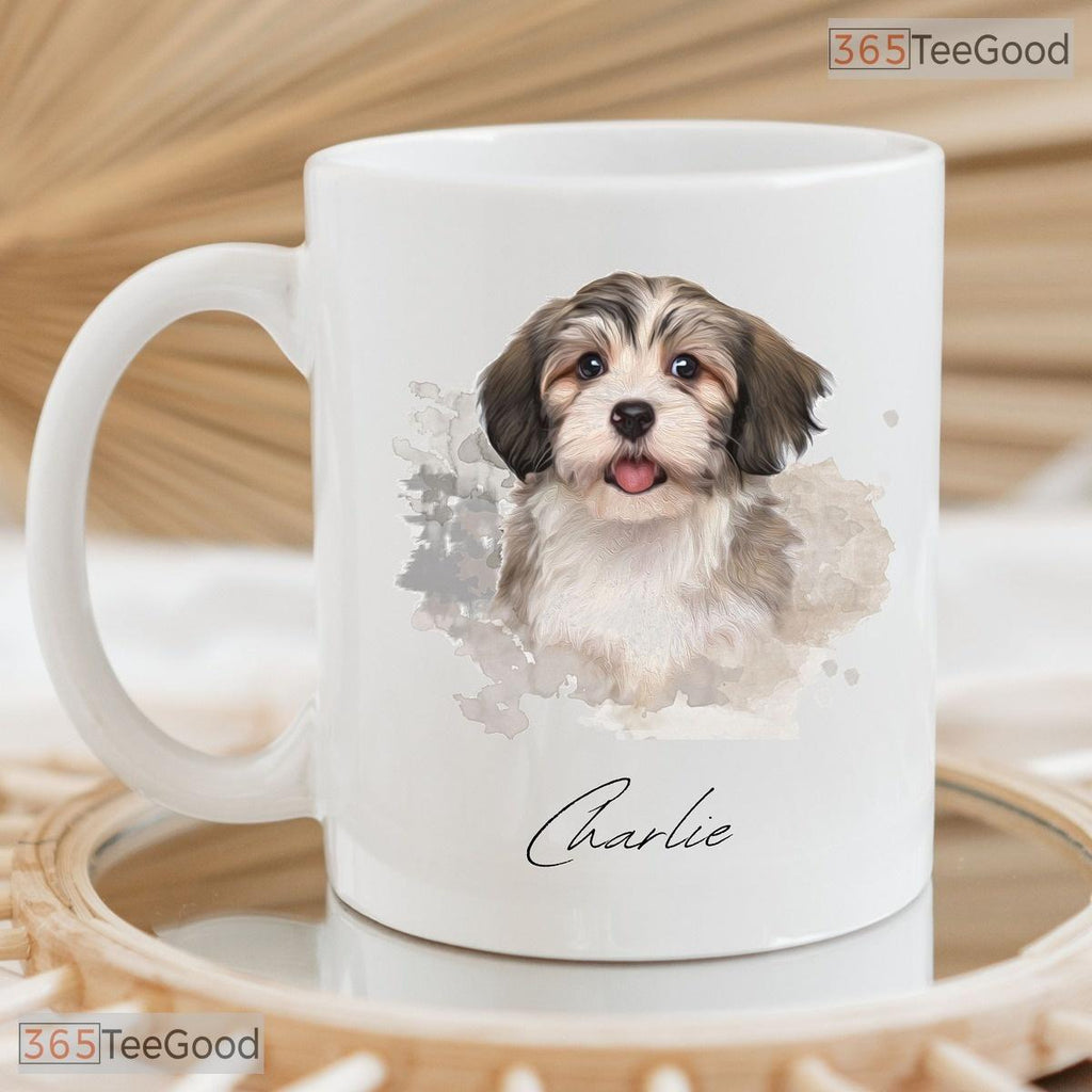 Custom Watercolor Pet Photo Mug with Name - Personalized Dog Portrait Ceramic Accent Mug