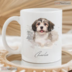 Custom Watercolor Pet Photo Mug with Name - Personalized Dog Portrait Ceramic Accent Mug