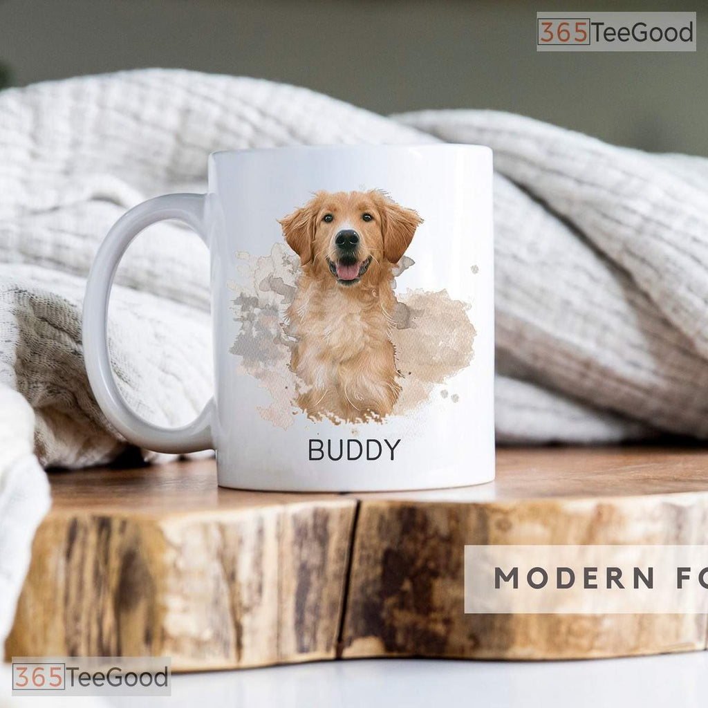 Custom Watercolor Pet Photo Mug with Name - Personalized Dog Portrait Ceramic Accent Mug