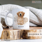 Custom Watercolor Pet Photo Mug with Name - Personalized Dog Portrait Ceramic Accent Mug