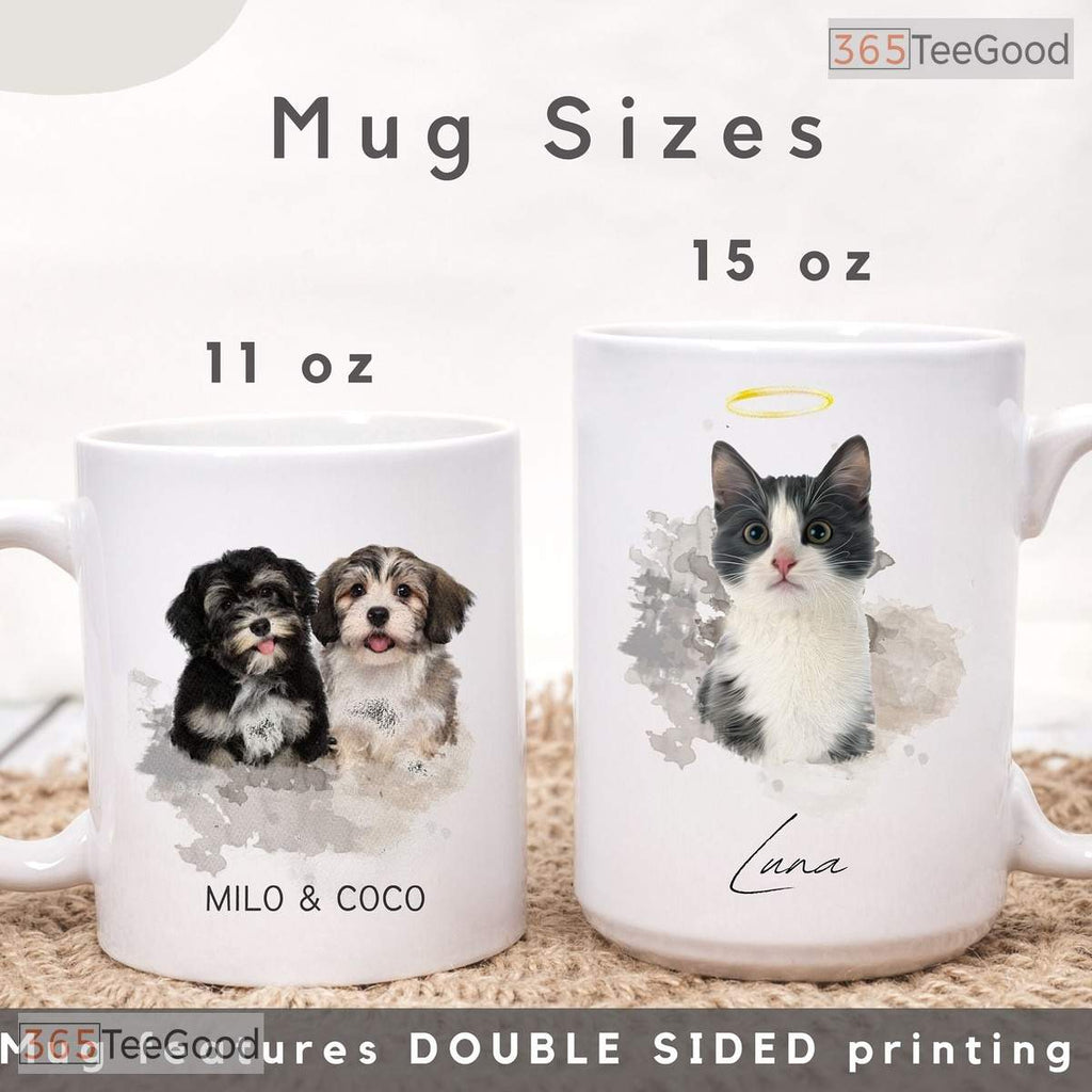 Custom Watercolor Pet Photo Mug with Name - Personalized Dog Portrait Ceramic Accent Mug