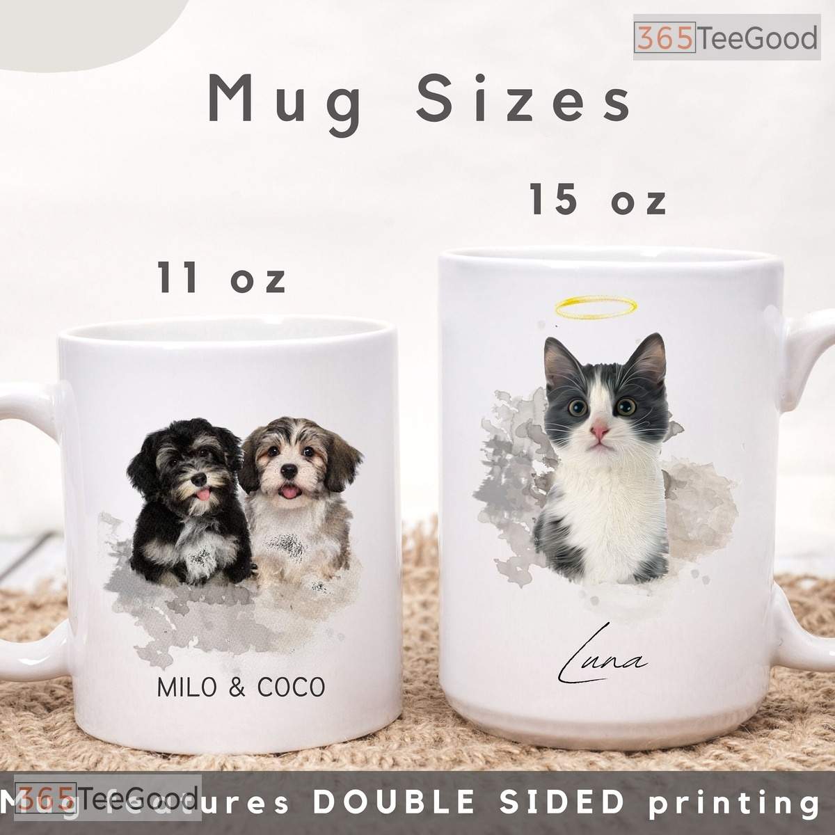 Custom Watercolor Pet Photo Mug with Name - Personalized Dog Portrait Ceramic Accent Mug