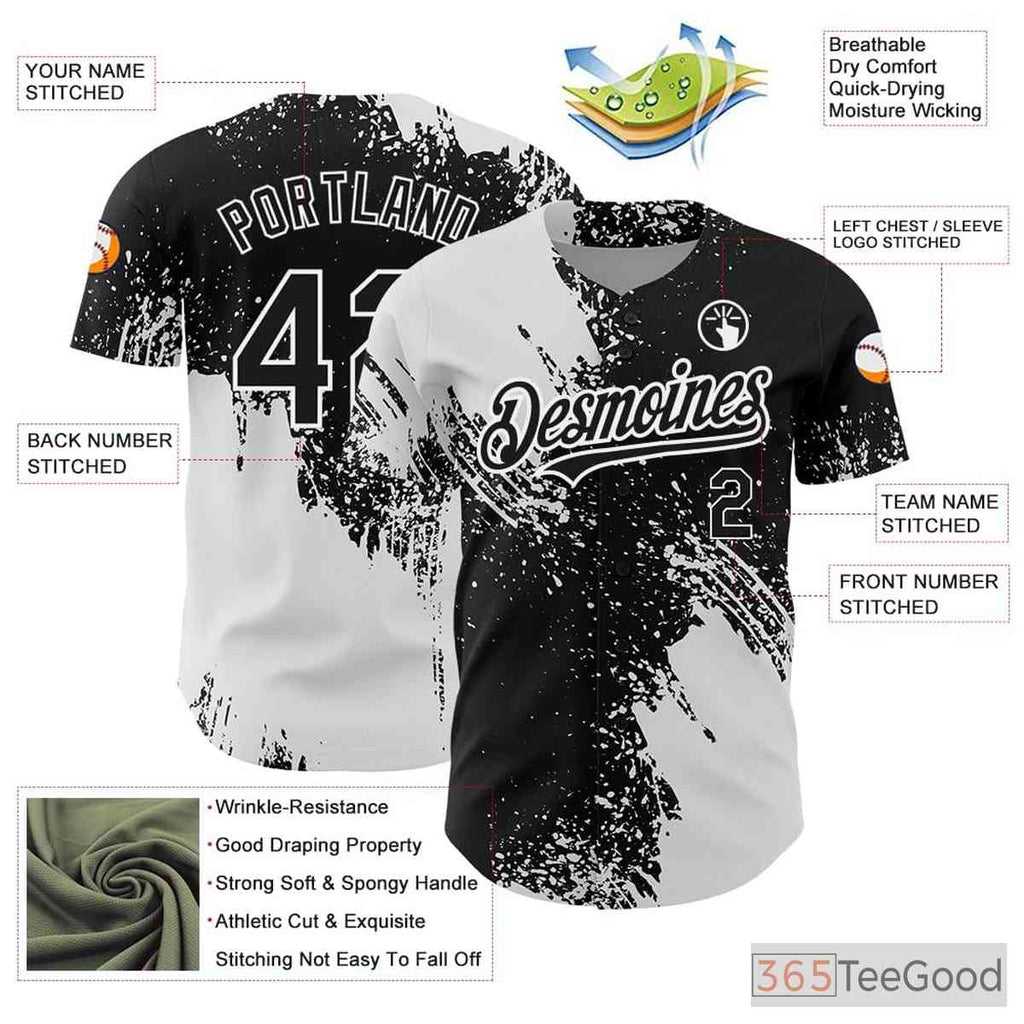 Custom White & Black Baseball Jersey Tee - Personalized Stitched Name & Number for Men & Women