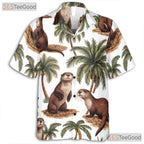 Cute Otter Palm Tree Tropical Hawaiian Shirt Unisex Vacation Festival Top