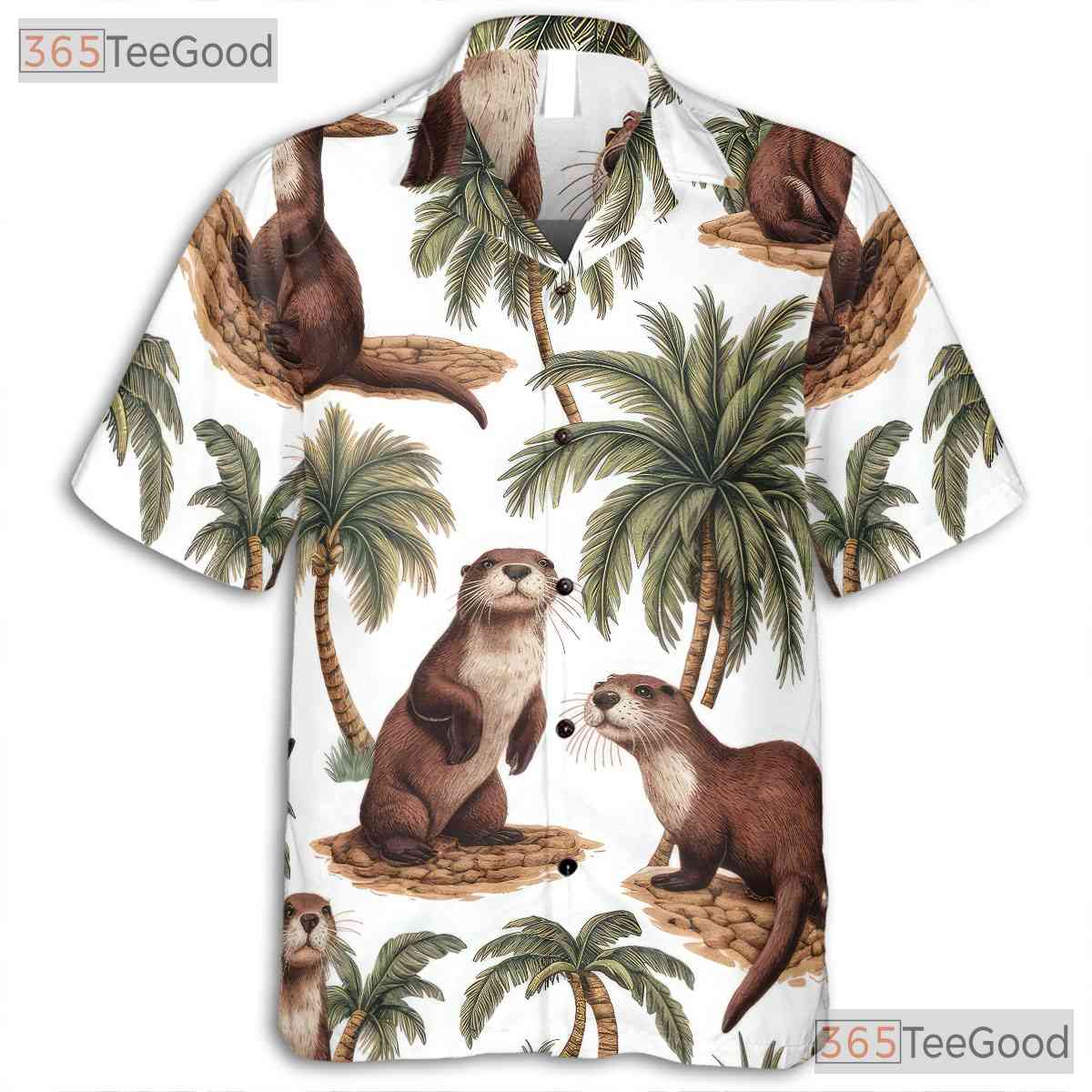 Cute Otter Palm Tree Tropical Hawaiian Shirt Unisex Vacation Festival Top