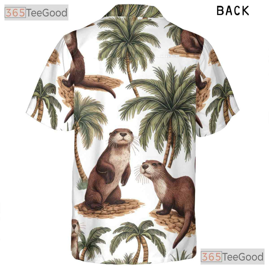 Cute Otter Palm Tree Tropical Hawaiian Shirt Unisex Vacation Festival Top