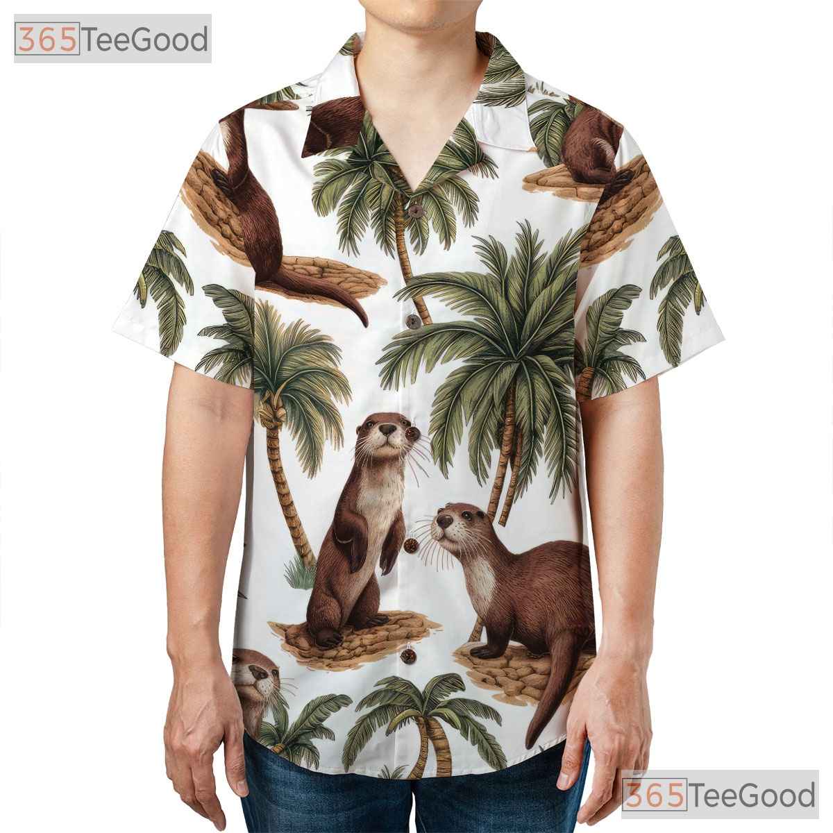 Cute Otter Palm Tree Tropical Hawaiian Shirt Unisex Vacation Festival Top