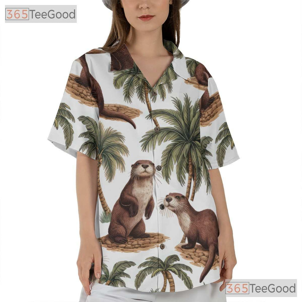 Cute Otter Palm Tree Tropical Hawaiian Shirt Unisex Vacation Festival Top