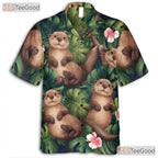 Cute Otter Tropical Jungle Leaves Print Hawaiian Shirt Unisex Beachwear Top