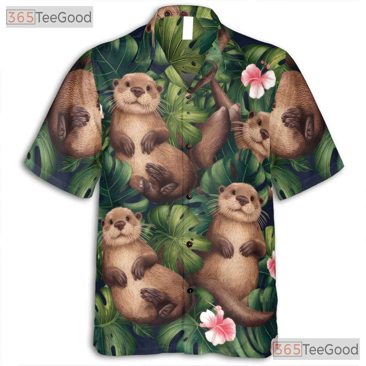 Cute Otter Tropical Jungle Leaves Print Hawaiian Shirt Unisex Beachwear Top