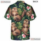 Cute Otter Tropical Jungle Leaves Print Hawaiian Shirt Unisex Beachwear Top