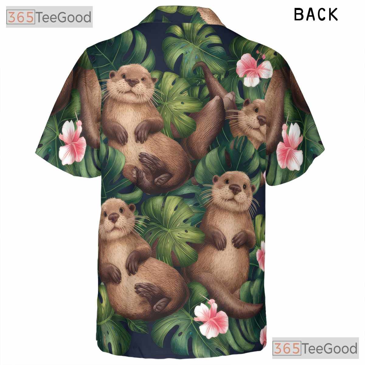 Cute Otter Tropical Jungle Leaves Print Hawaiian Shirt Unisex Beachwear Top