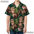 Cute Otter Tropical Jungle Leaves Print Hawaiian Shirt Unisex Beachwear Top