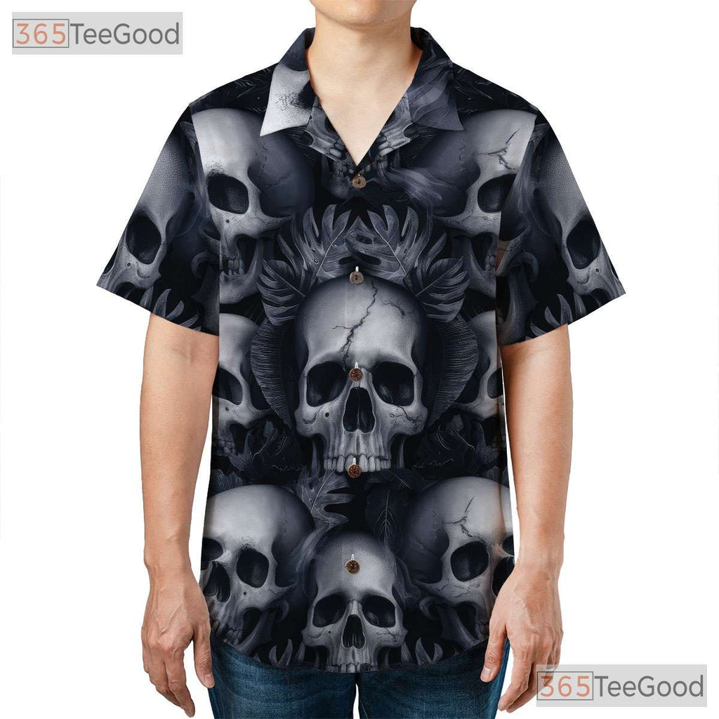 Dark Aesthetic Gothic Skull Skeleton Hawaiian Tee Unisex Tropical Horror Outfit