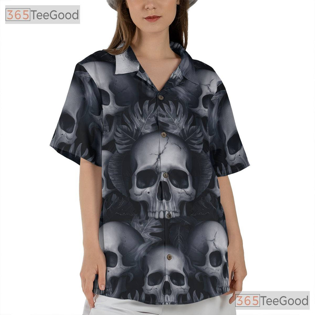 Dark Aesthetic Gothic Skull Skeleton Hawaiian Tee Unisex Tropical Horror Outfit