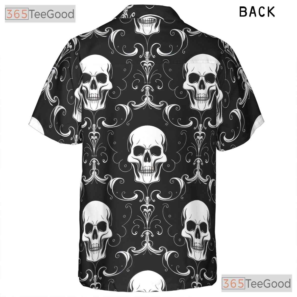 Dark Baroque Gothic Skull Hawaiian Shirt - Men's Damask Floral Outfit Tee