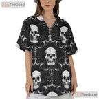 Dark Baroque Gothic Skull Hawaiian Shirt - Men's Damask Floral Outfit Tee