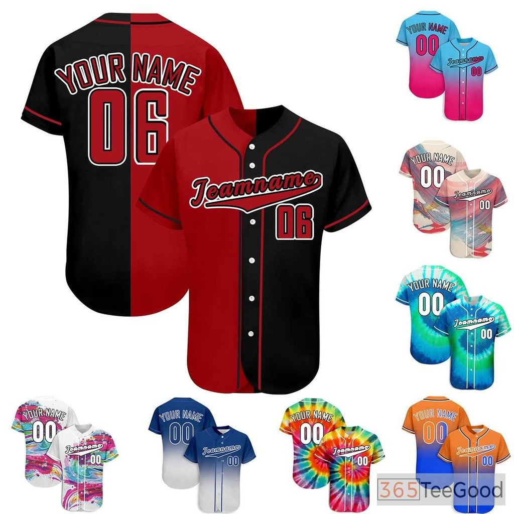 Dark Black & Red Custom Baseball Jersey Shirt Personalized Unisex Button Down Uniform