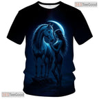 Dark Blue Fantasy Horse Animal Graphic Novelty 3D Printed Casual Unisex T-Shirt Top