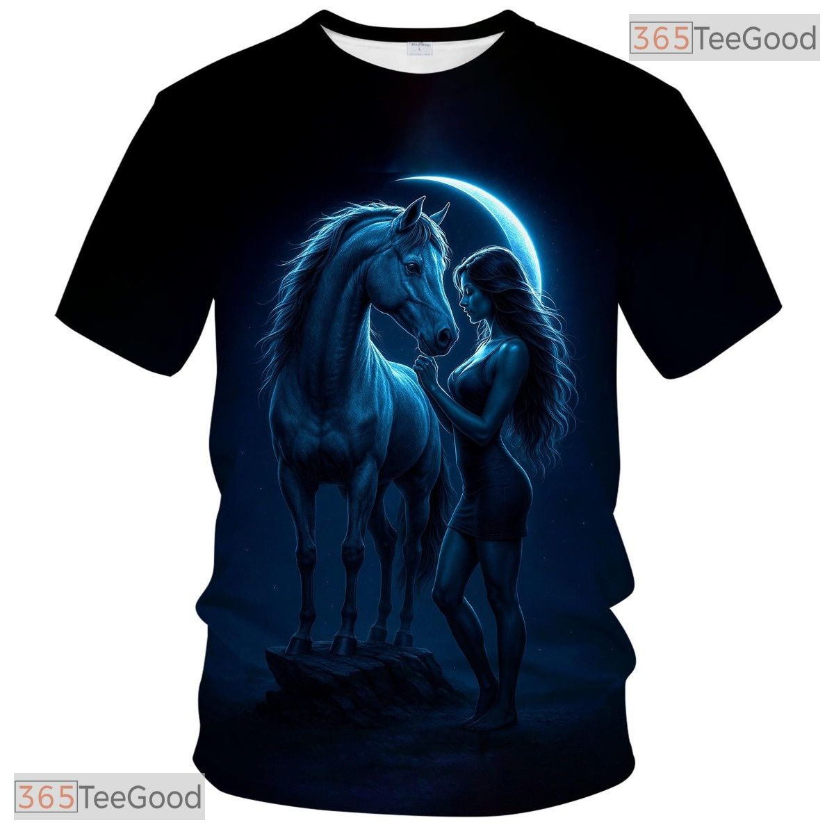 Dark Blue Fantasy Horse Animal Graphic Novelty 3D Printed Casual Unisex T-Shirt Top