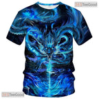 Dark Blue Mythology Chinese Dragon 3D Graphic Printed Casual Unisex Tee Shirt
