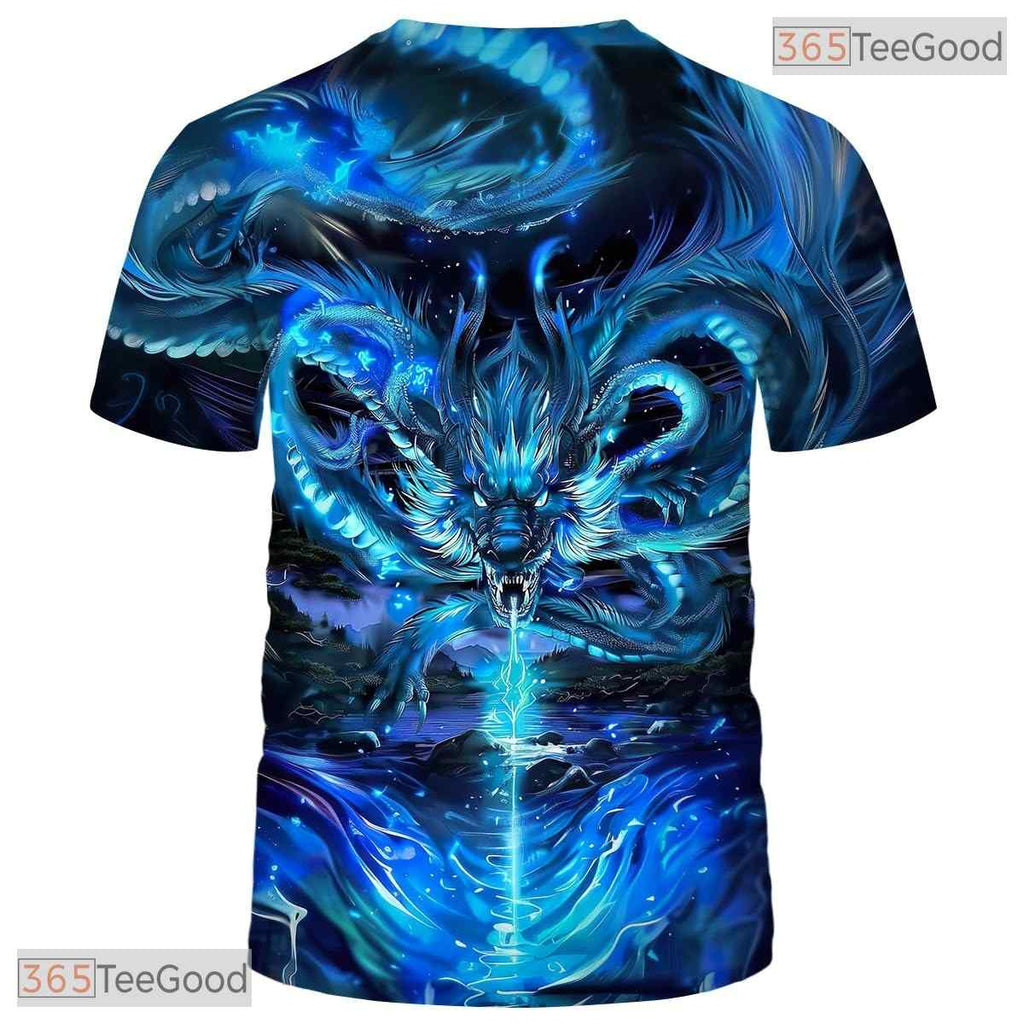 Dark Blue Mythology Chinese Dragon 3D Graphic Printed Casual Unisex Tee Shirt