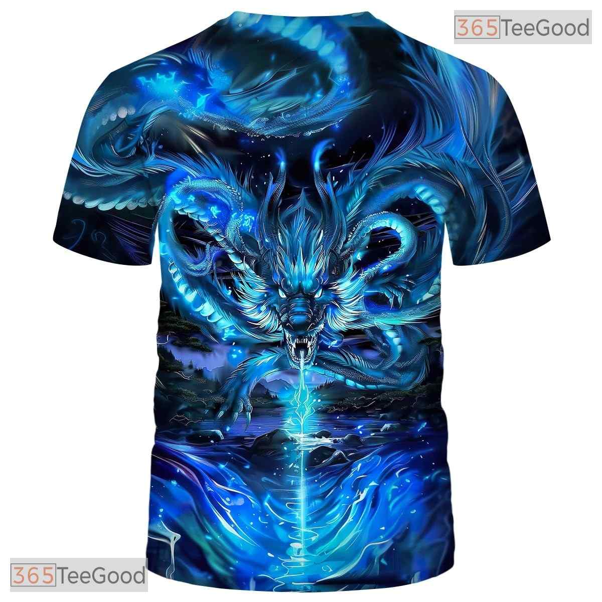 Dark Blue Mythology Chinese Dragon 3D Graphic Printed Casual Unisex Tee Shirt
