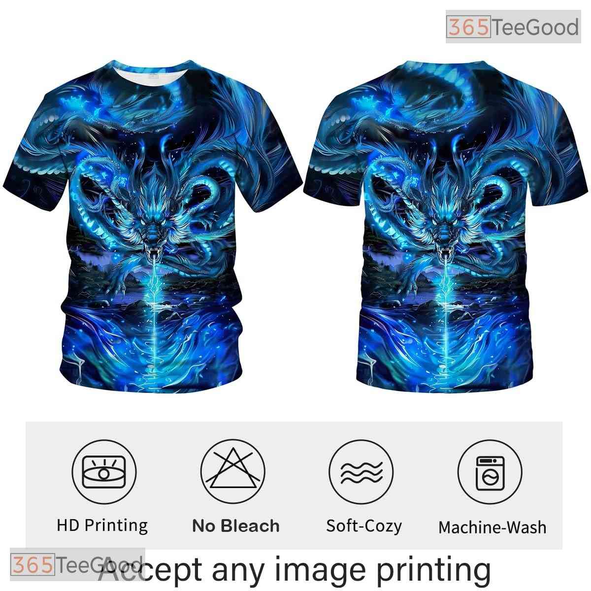 Dark Blue Mythology Chinese Dragon 3D Graphic Printed Casual Unisex Tee Shirt