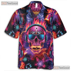Dark Gothic Neon Skull Skeleton Print Hawaiian Shirt Unisex Summer Party Outfit