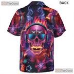 Dark Gothic Neon Skull Skeleton Print Hawaiian Shirt Unisex Summer Party Outfit