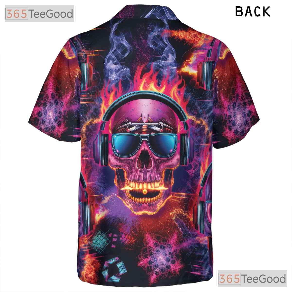 Dark Gothic Neon Skull Skeleton Print Hawaiian Shirt Unisex Summer Party Outfit