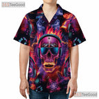 Dark Gothic Neon Skull Skeleton Print Hawaiian Shirt Unisex Summer Party Outfit