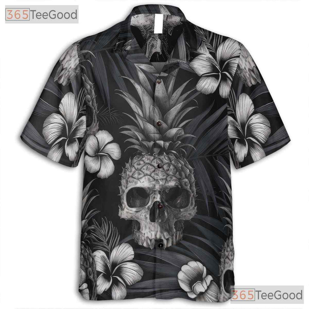 Dark Gothic Pineapple Skull Tropical Floral Aesthetic Hawaiian Tee Unisex