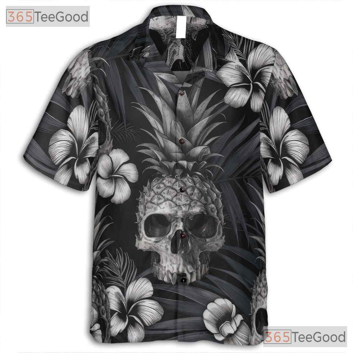 Dark Gothic Pineapple Skull Tropical Floral Aesthetic Hawaiian Tee Unisex