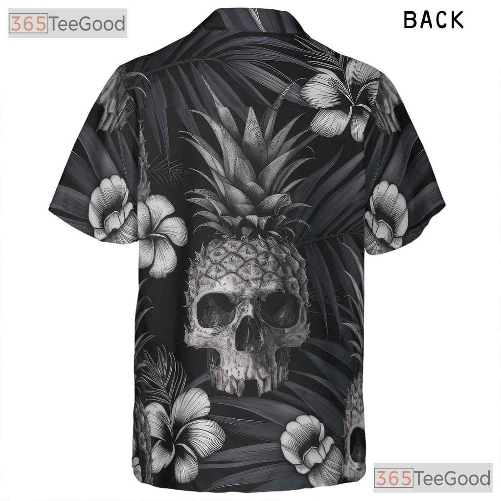Dark Gothic Pineapple Skull Tropical Floral Aesthetic Hawaiian Tee Unisex