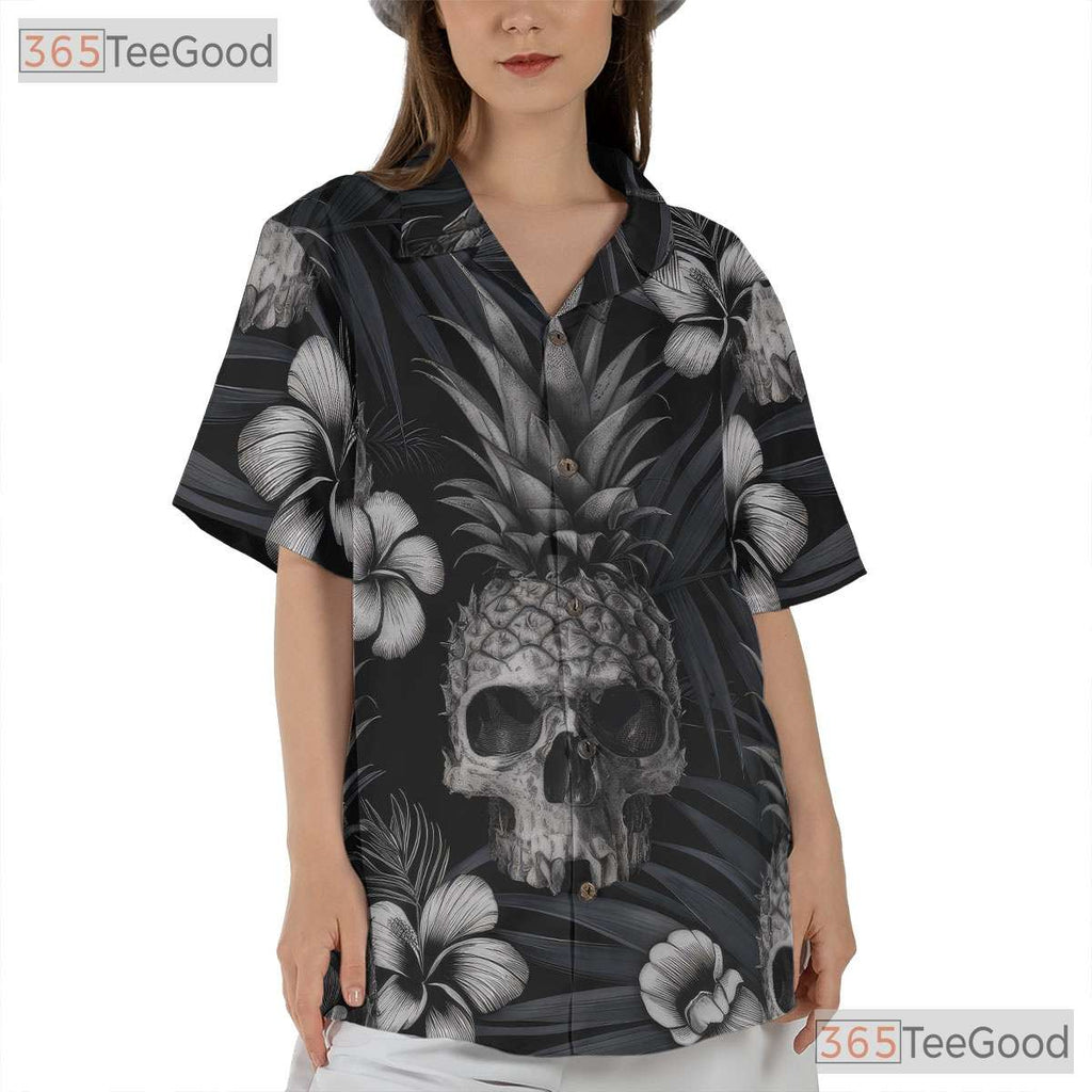 Dark Gothic Pineapple Skull Tropical Floral Aesthetic Hawaiian Tee Unisex