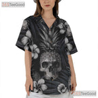 Dark Gothic Pineapple Skull Tropical Floral Aesthetic Hawaiian Tee Unisex