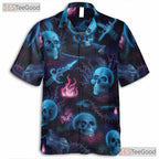 Dark Gothic Skeleton Blue Neon Skull Hawaiian Shirt Unisex Summer Vacation Top